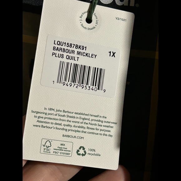 Barbour Mickley Quilted Jacket Black/Ancient Brown Corduroy Size 1X - NWT - Picture 8 of 11